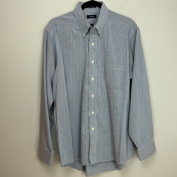 IZON MEN'S BUTTON DOWN LONG SLEEVE SHIRT 80'S 2-PLY PINPOINT size 16 1/2  34/35 - Picture 2 of 4